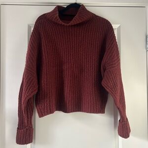 Anthropologie Mock Neck Sweater Maroon Burgundy